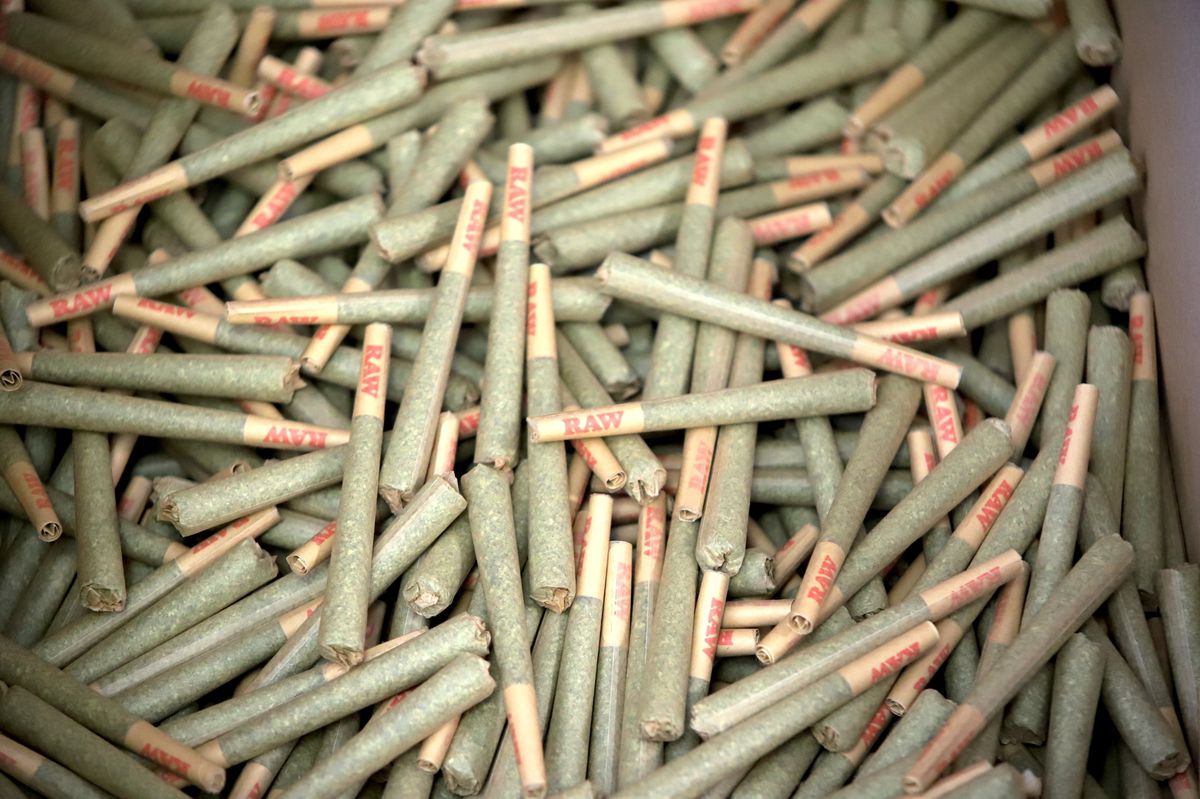 A bin of finished pre-rolls.